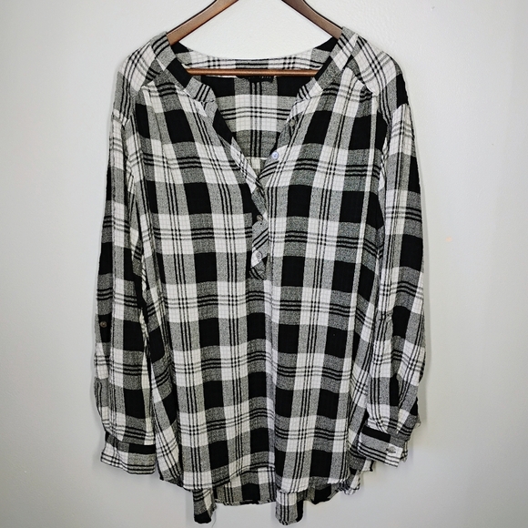Jane and Delancey Plaid Popover Top Womens Plus 2X Flannel Peasant Fall Casual - Picture 1 of 13